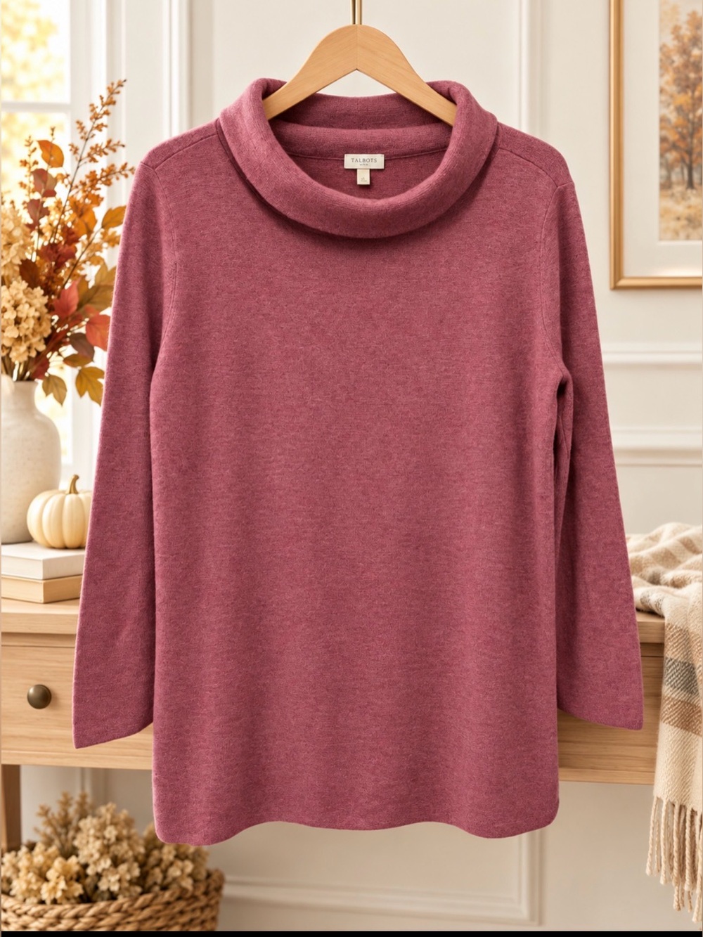Talbots size large cowl neck sweater raspberry
